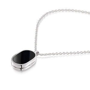 Small Onyx Dog Tag Locket - Silver