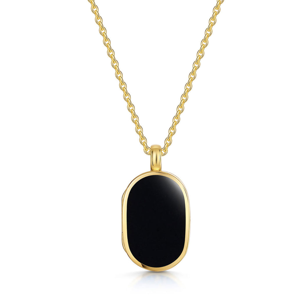 Small Onyx Dog Tag Locket - Gold