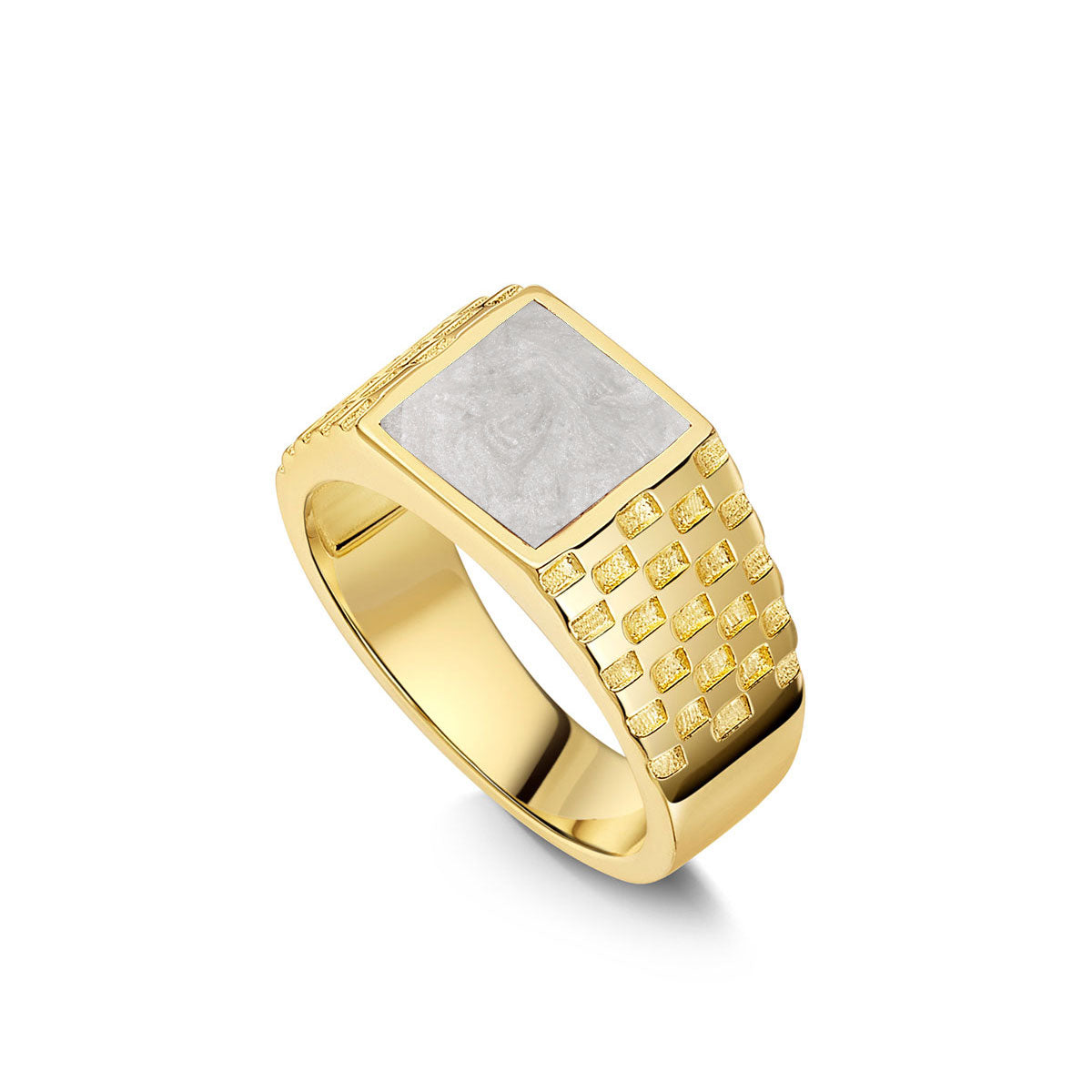 Chequed Square Signet Ashes Resin Ring - Gold