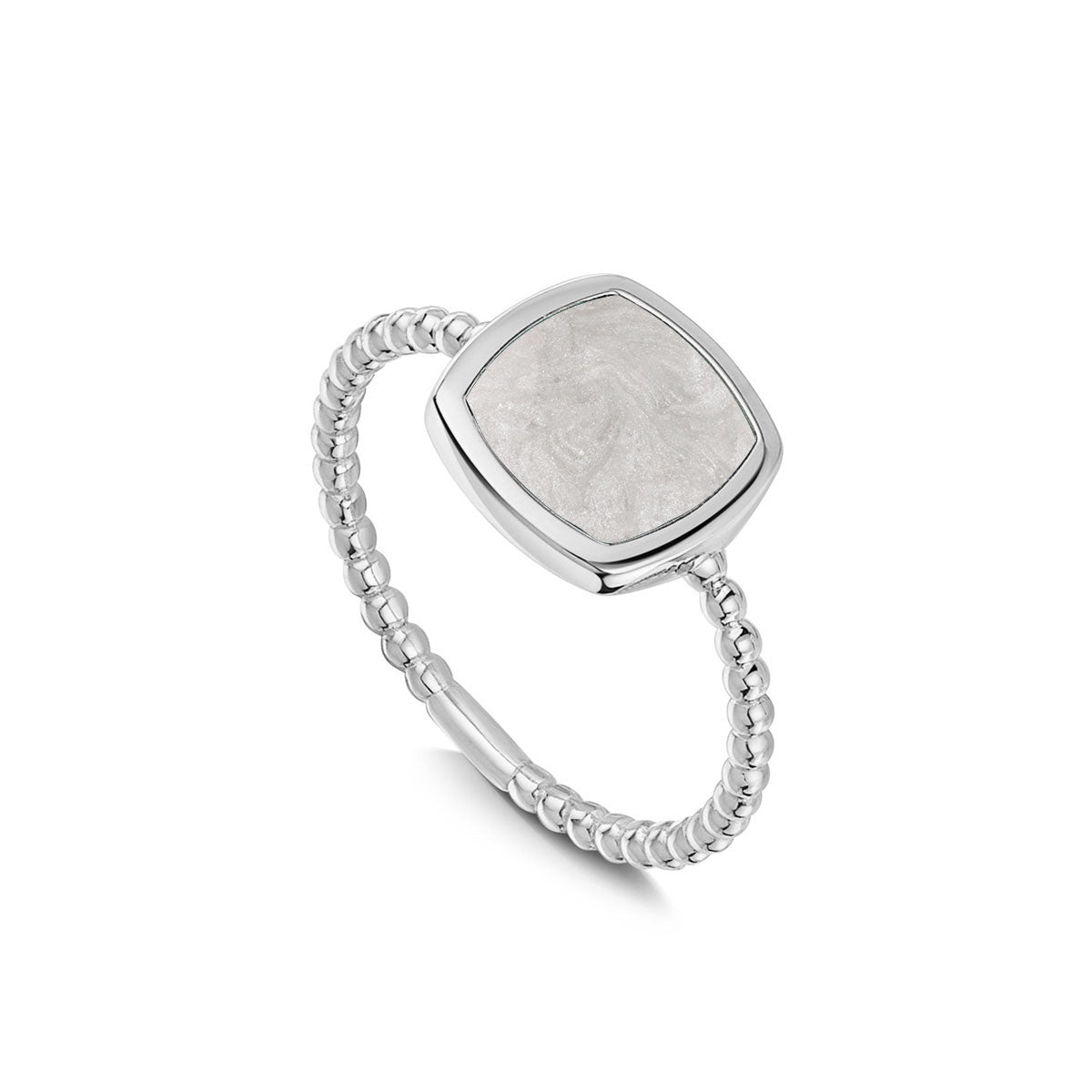 Rounded Square Ashes Resin Ring With Beaded Band - Silver