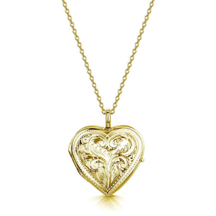 Full Scroll Heart Engraved Locket – Gold