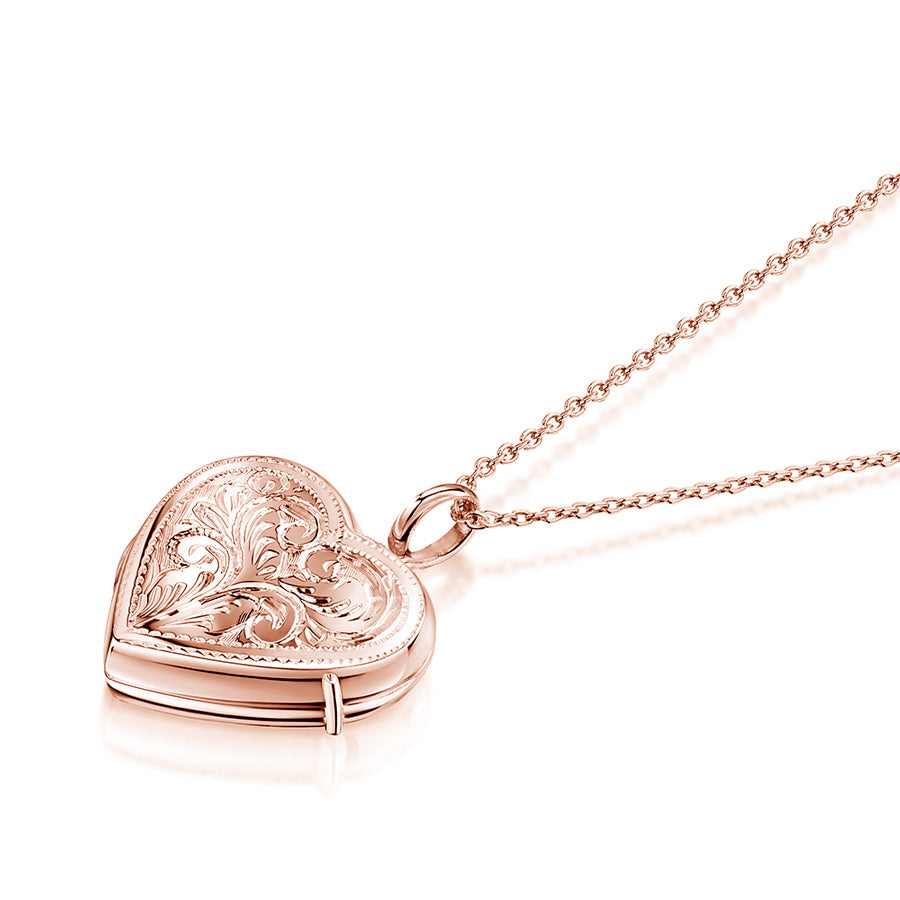 Full Scroll Heart Engraved Locket – Rose Gold